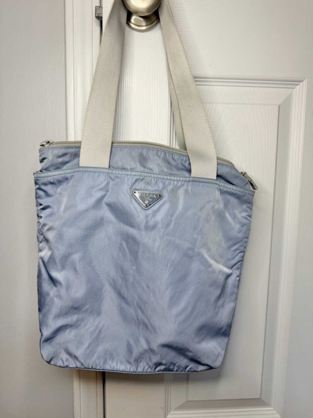 PRADA Tote Bag Nylon Light Blue Vintage.